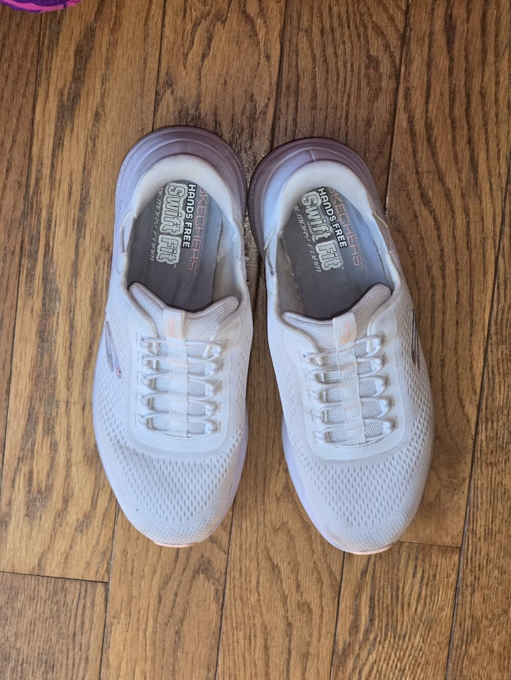 Skechers Women's White Sneakers with Light Pink Accent, Swift Fit & Memory Foam